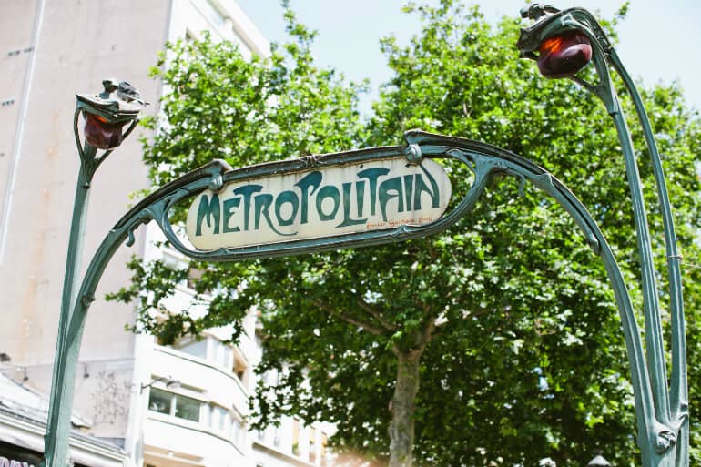 Paris metro entrance sign in the Guimard, Art Nouveau style.