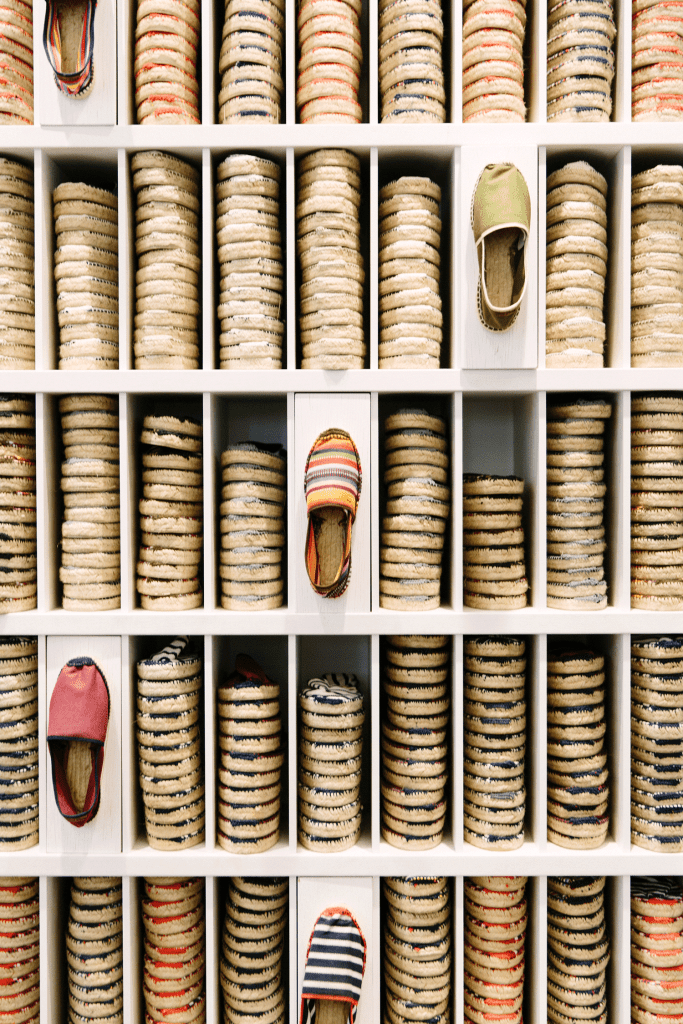 espadrilles lined up in barcelona, spain