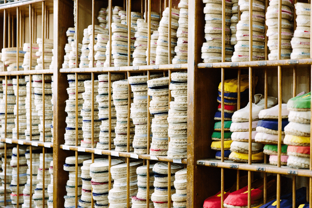 different colored espadrilles shoes in barcelona, spain