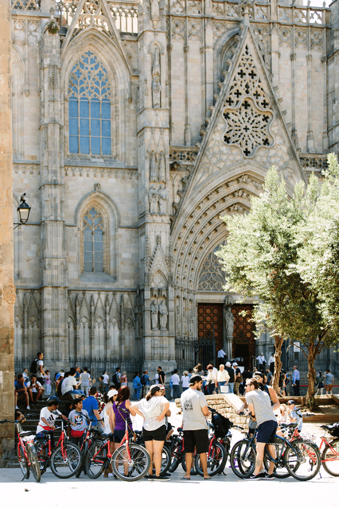 customers on bike tour in barcelona