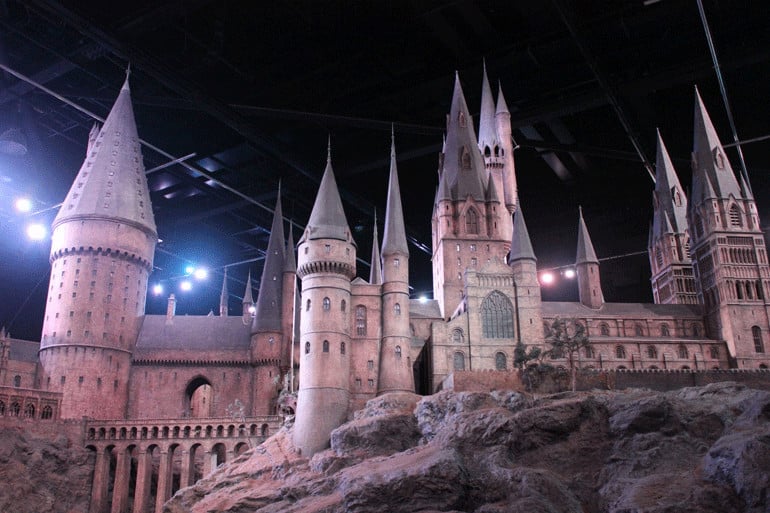 The to-scale model of Hogwarts castle used in the Harry Potter films at the studio tour in London.