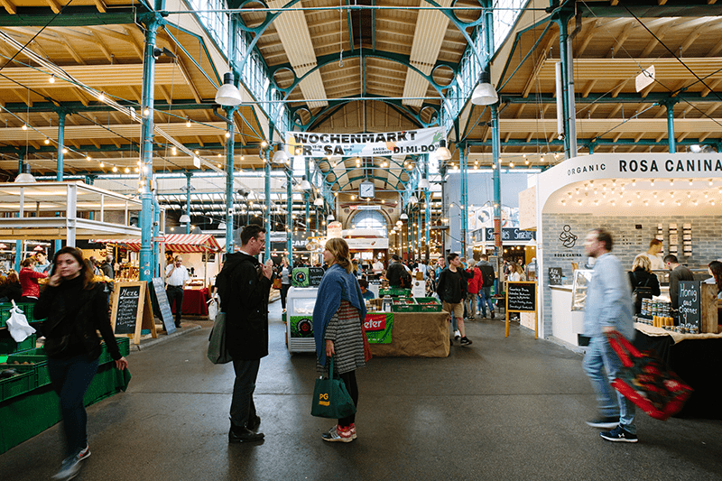 Markthalle Neun in Berlin, a popular indoor food market.