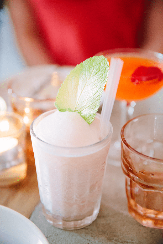 Close up of a frozen light pink cocktail