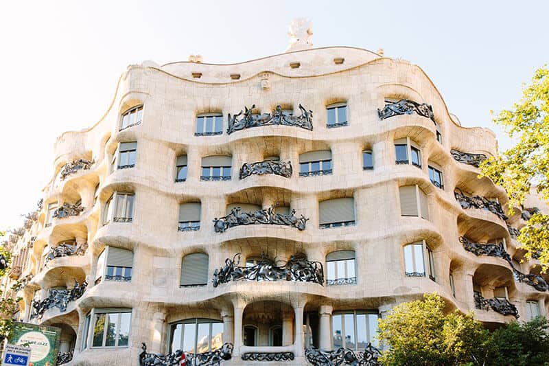 The facade of a Gaudi building in Barcelona, Spain