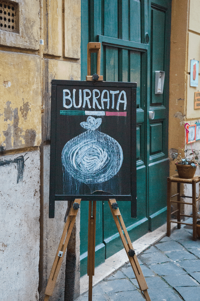 sign for burrata in rome