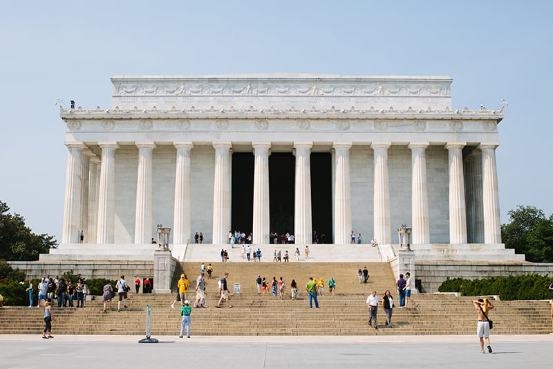 The front of the Lincoln Memorial in Washington DC