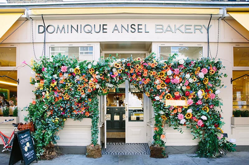 The flower exterior of Dominique Ansel Bakery in London, UK
