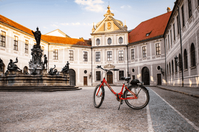 a bike in a courtyard in Munich, Germany