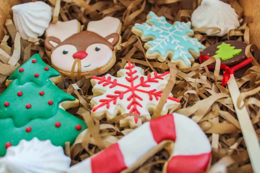 colorful christmas cookies on display at the paris christmas market