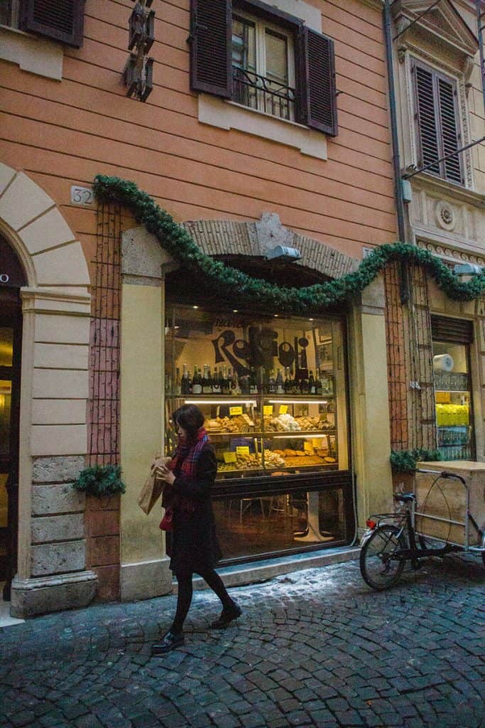 Streets of Rome, Italy decorated with garland