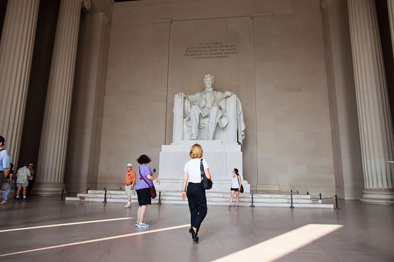 The interior of the Lincoln Memorial in Washington DC, featuring the statue of Abraham Lincoln