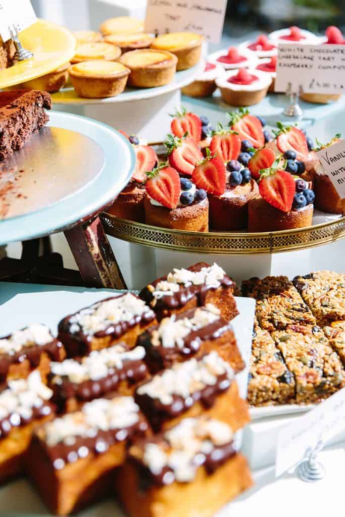 colorful pastries with strawberries and chocolate