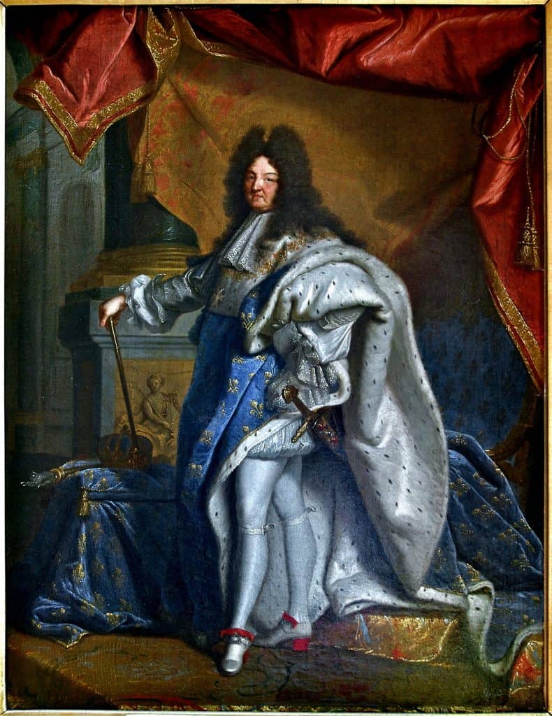 Louis XIV posing in high heels at Versailles
