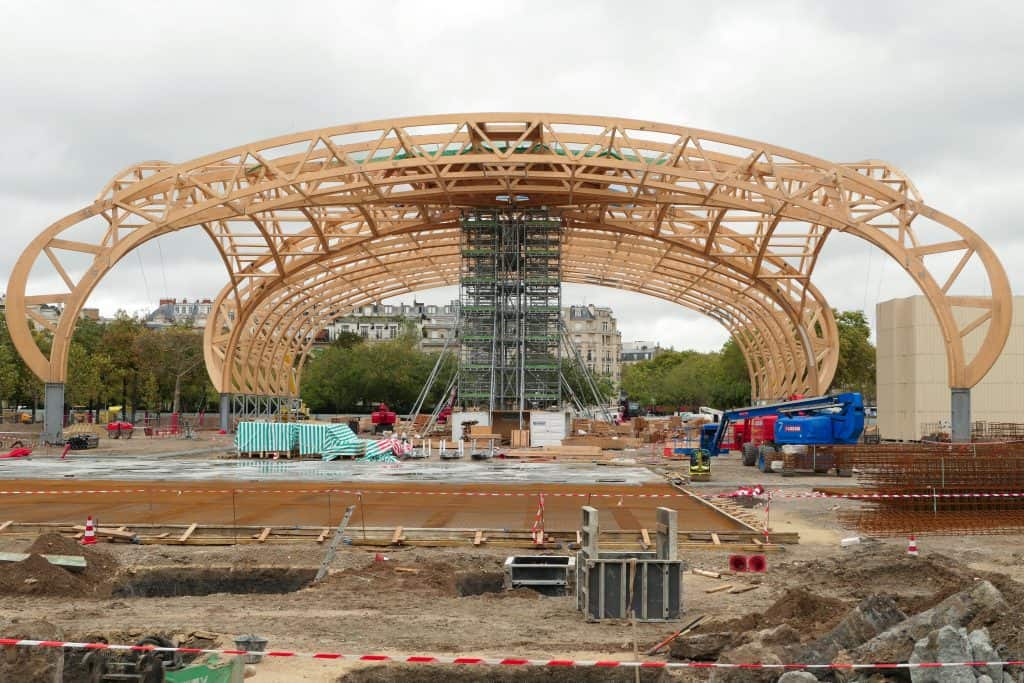 The construction of the Grand Palais Ephemere in Paris, France