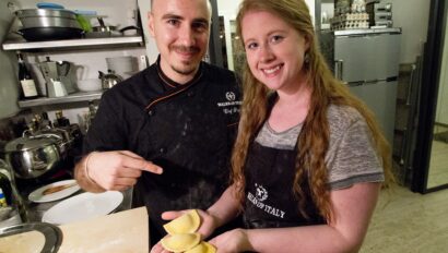 A woman learns how to make authentic pasta in Rome, Italy