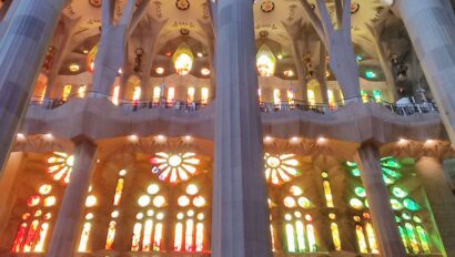 The colorful interior of the Sagrada Familia in Barcelona, Spain