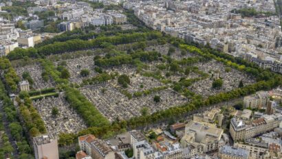 An areal view of the Père Lachaise cemetery in Paris, France