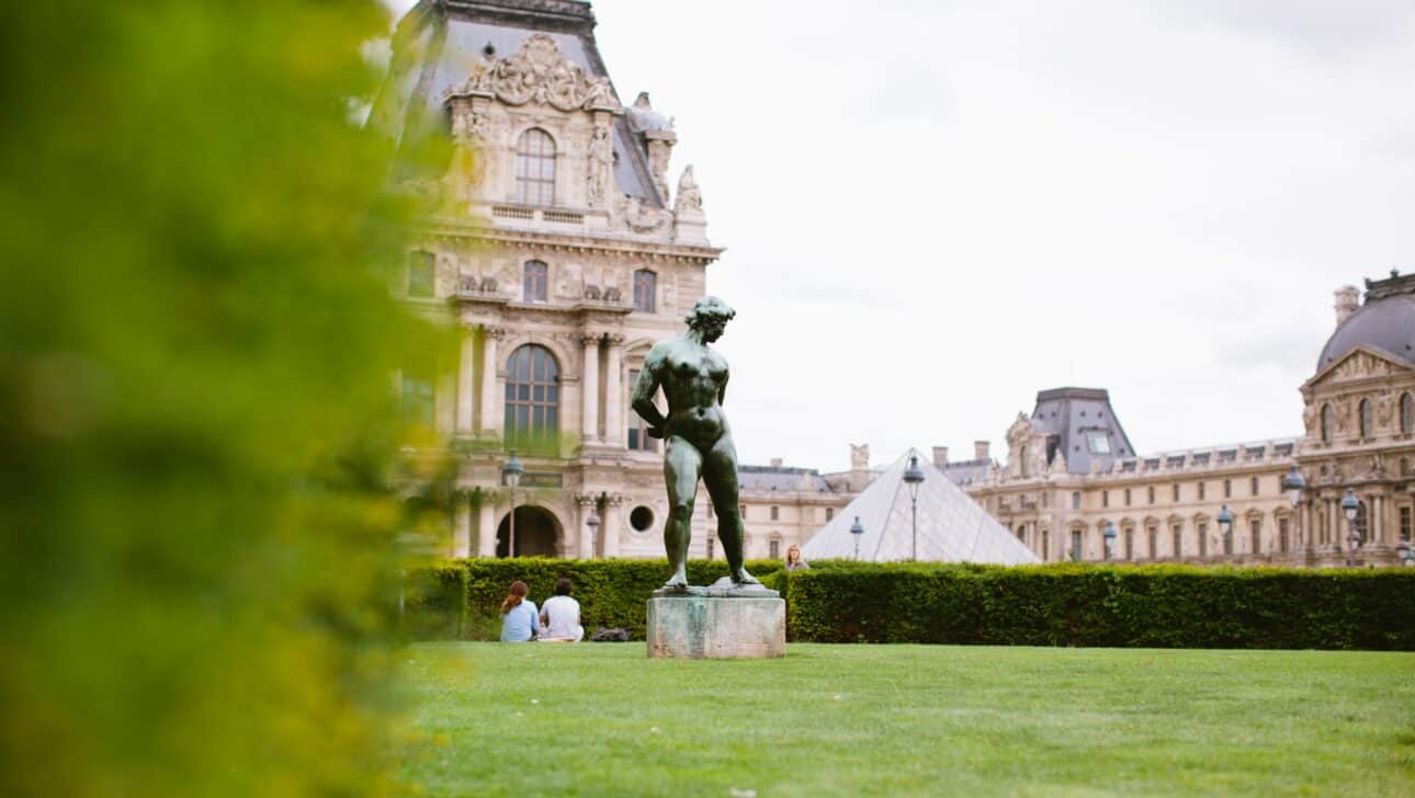 A statue in front of the Louvre in Paris, France