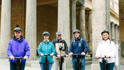 A group poses on Segways in Berlin, Germany