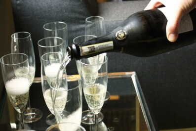 Prosecco is poured into glasses in Rome, Italy