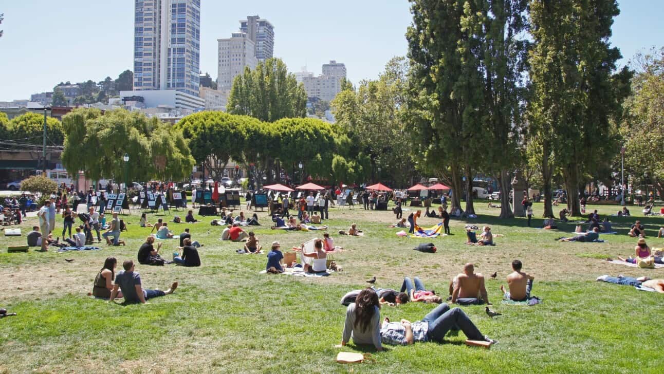A view of Washington Square Park in San Francisco, California