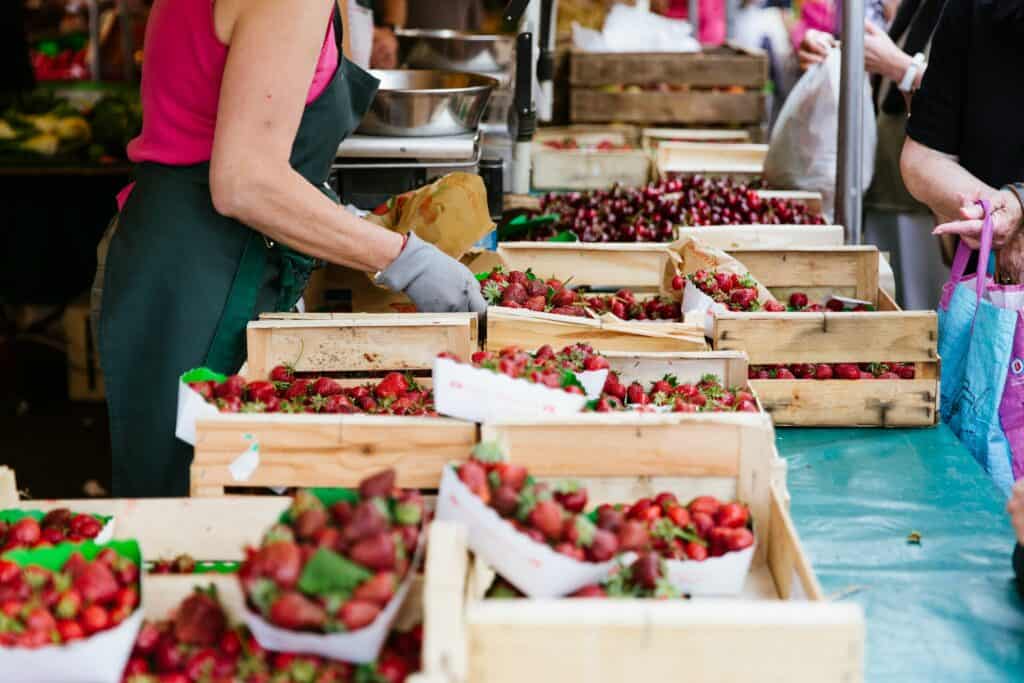 fresh strawberries at the Versailles open-air market in France