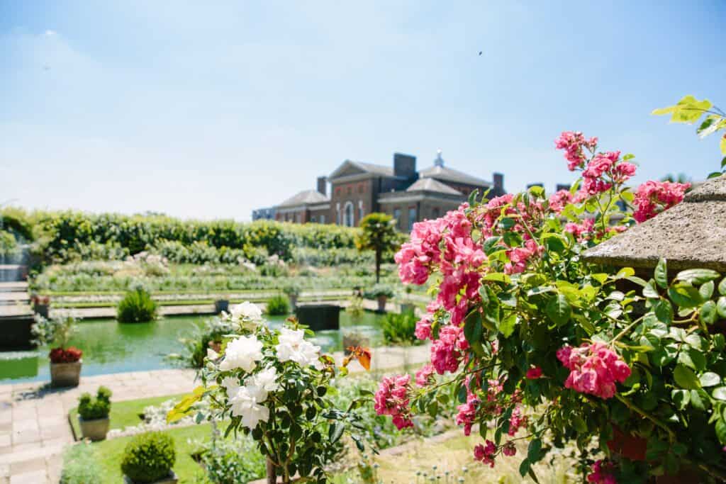 back view of the Kensington Palace gardens in London, England