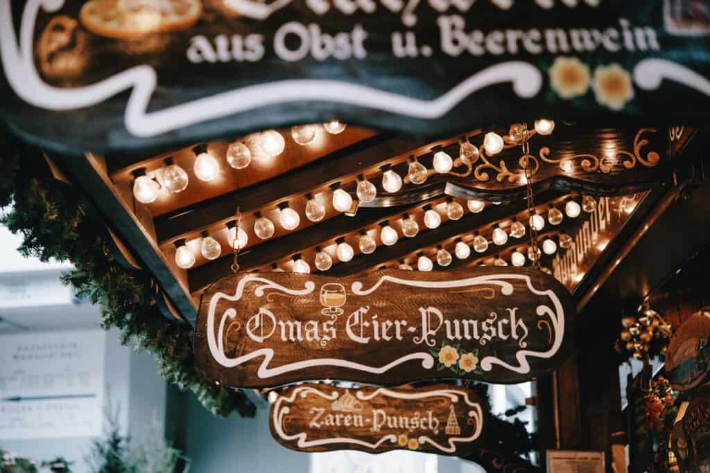 Traditional Christmas market drink signs in Berlin, Germany