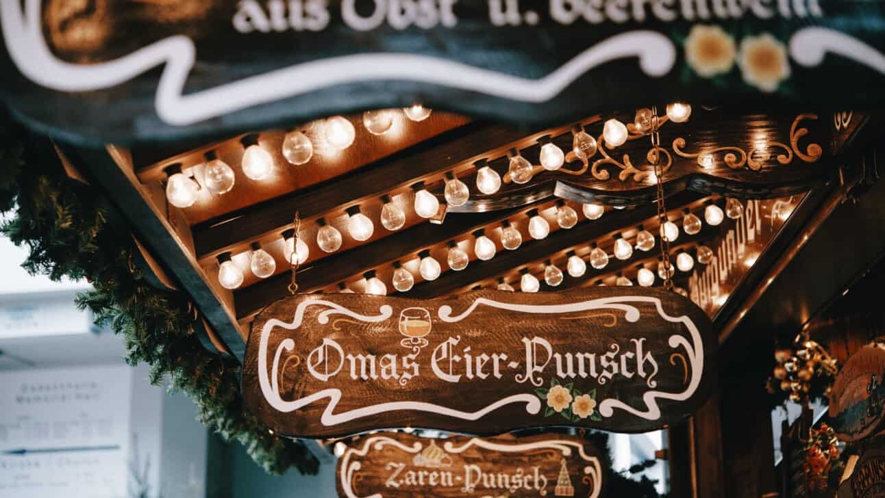 Traditional Christmas market drink signs in Berlin, Germany