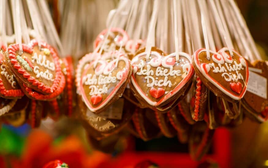 Heart-shaped gingerbread Christmas tree ornaments