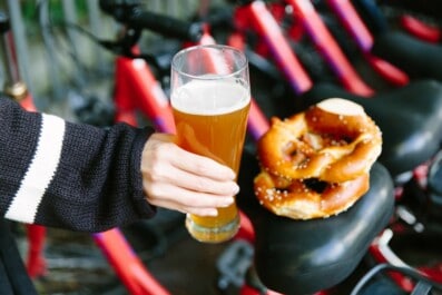 A pint of beer, a pretzel, and bikes