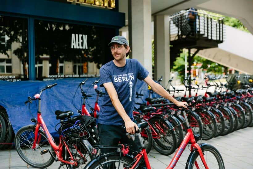 Bikes lined up in front of the Fat Tire Tours office in Berlin, Germany