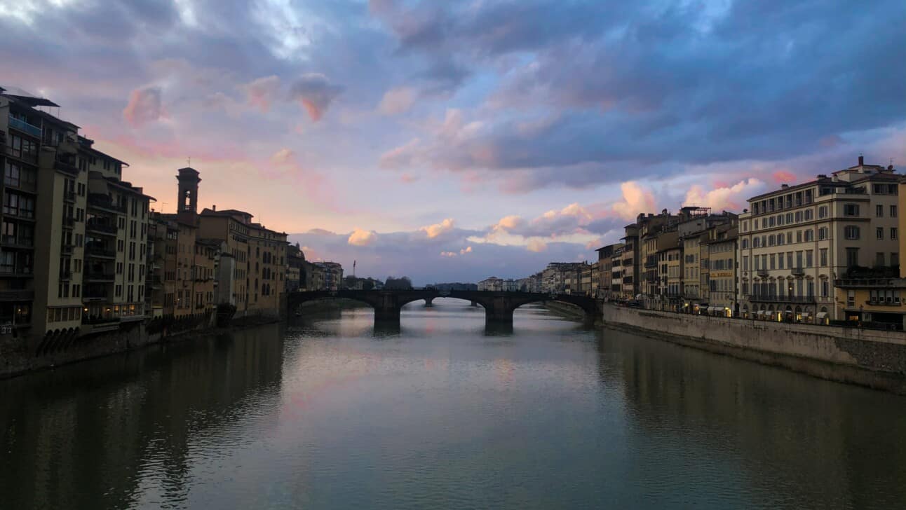 The Arno river in Florence at sunset
