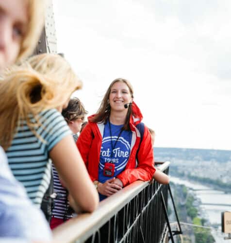 A tour guide giving a tour.