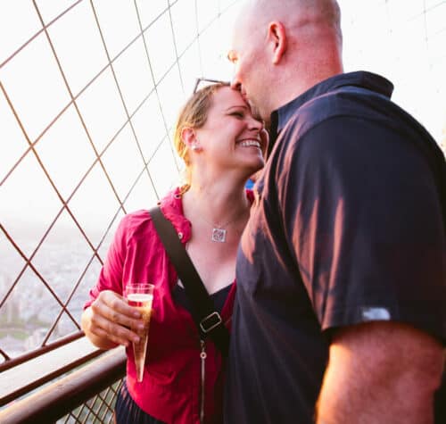 Tourists on the eiffel tower.