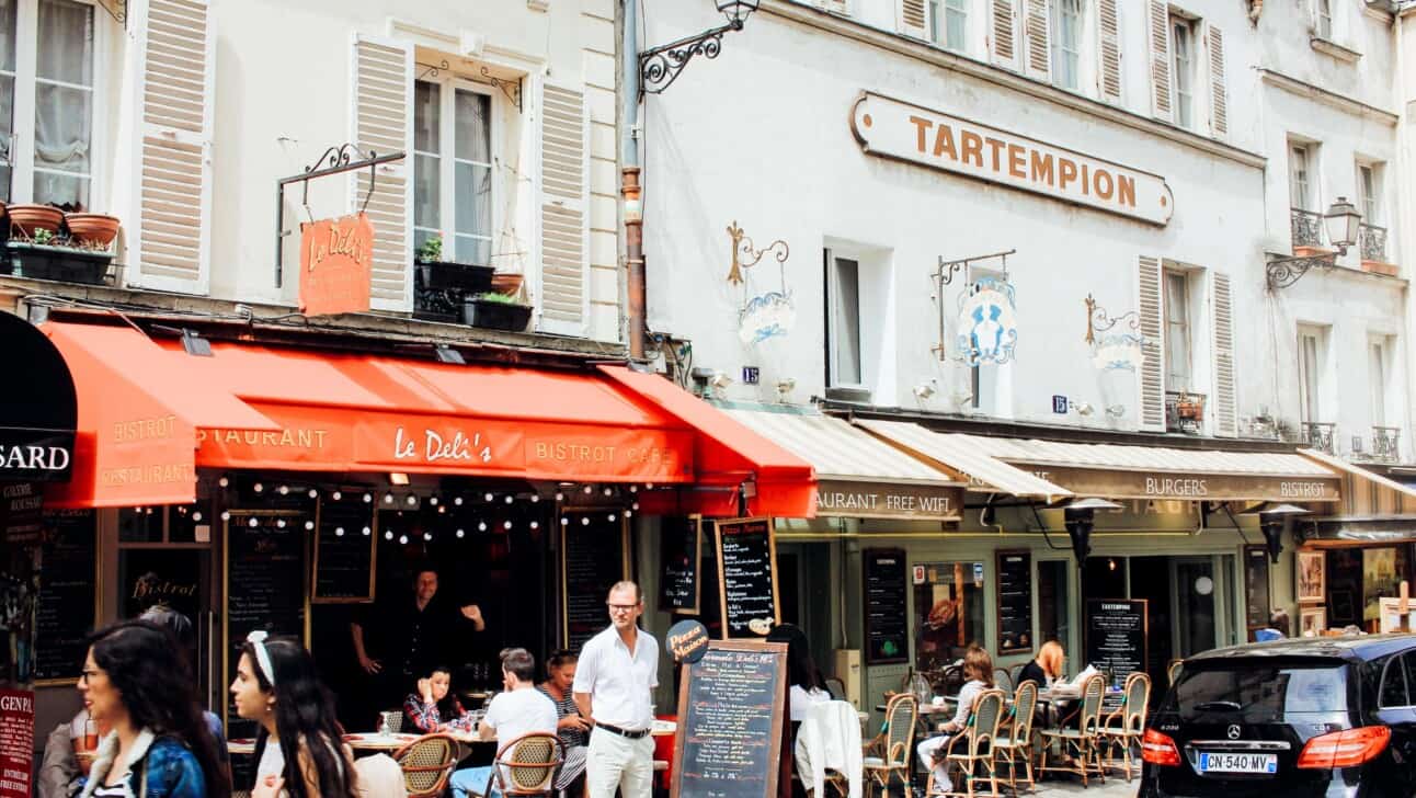 Bistros and shops in Montmartre, Paris, France