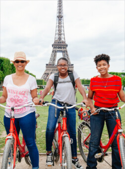 Tour members in front of the eiffel tower.