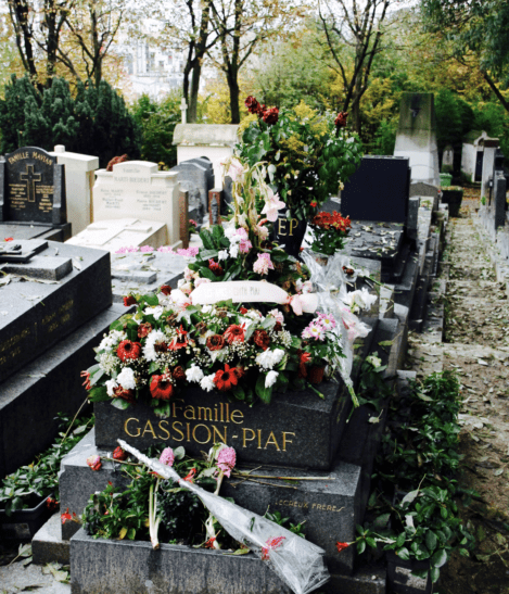 Edith Piaf's grave in the Pere Lachaise cemetery in Paris, France