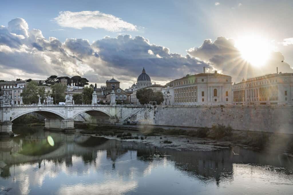 A view of Rome as the sun is setting
