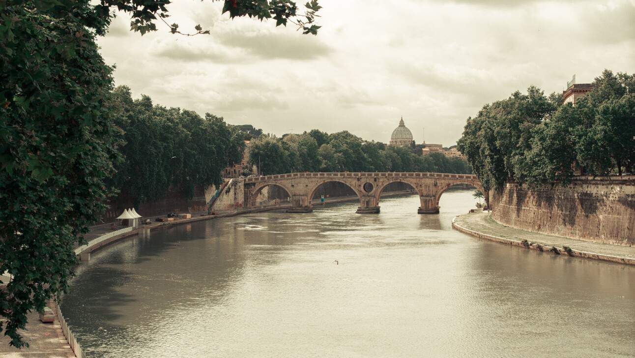 A view of the Tiber River in Rome, Italy