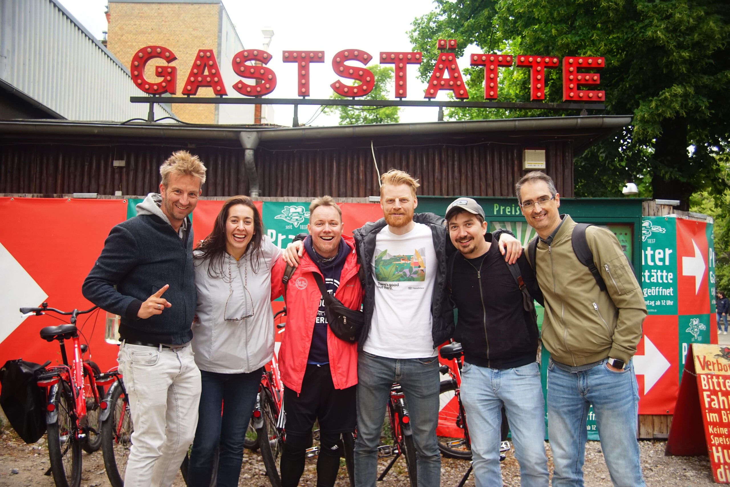 A group in front of the Prater Beer Garden in Berlin, Germany