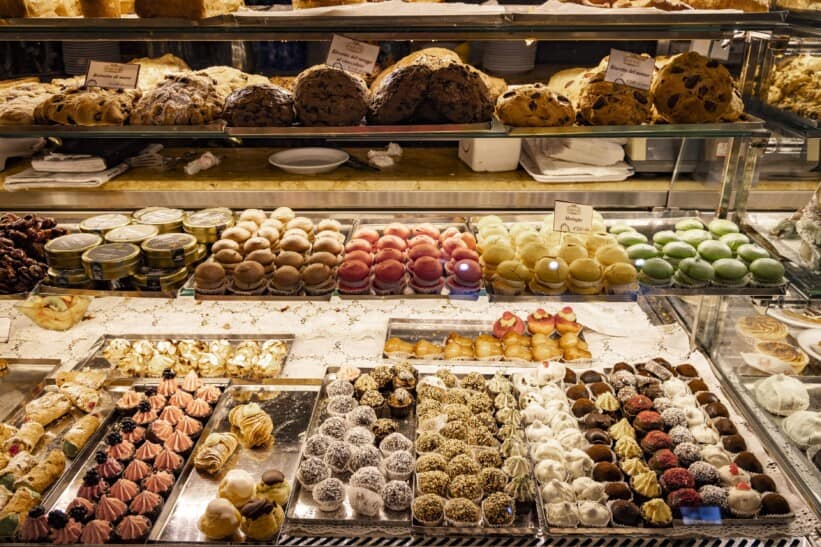 Italian pastries in a bakery storefront