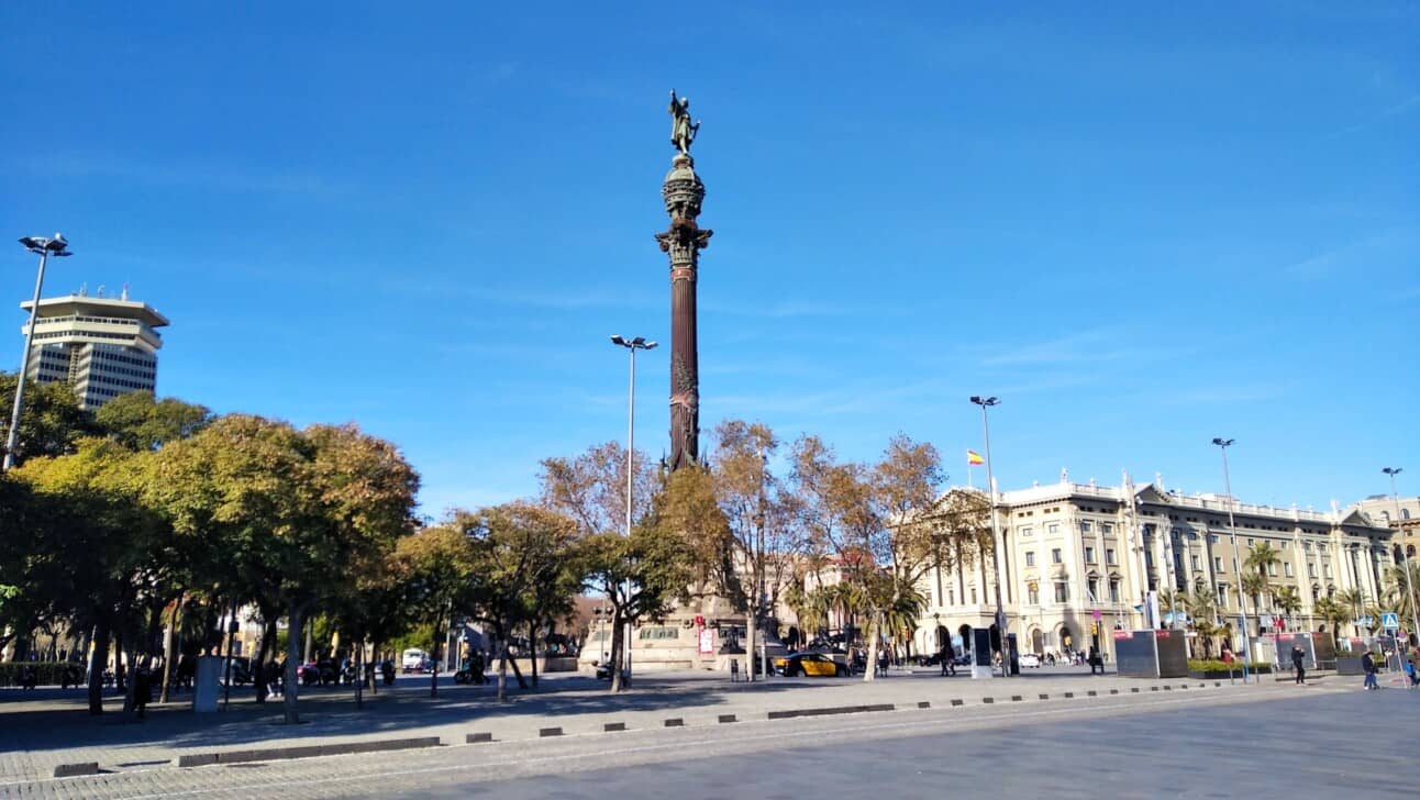 The Christopher Columbus statue in Barcelona, Spain