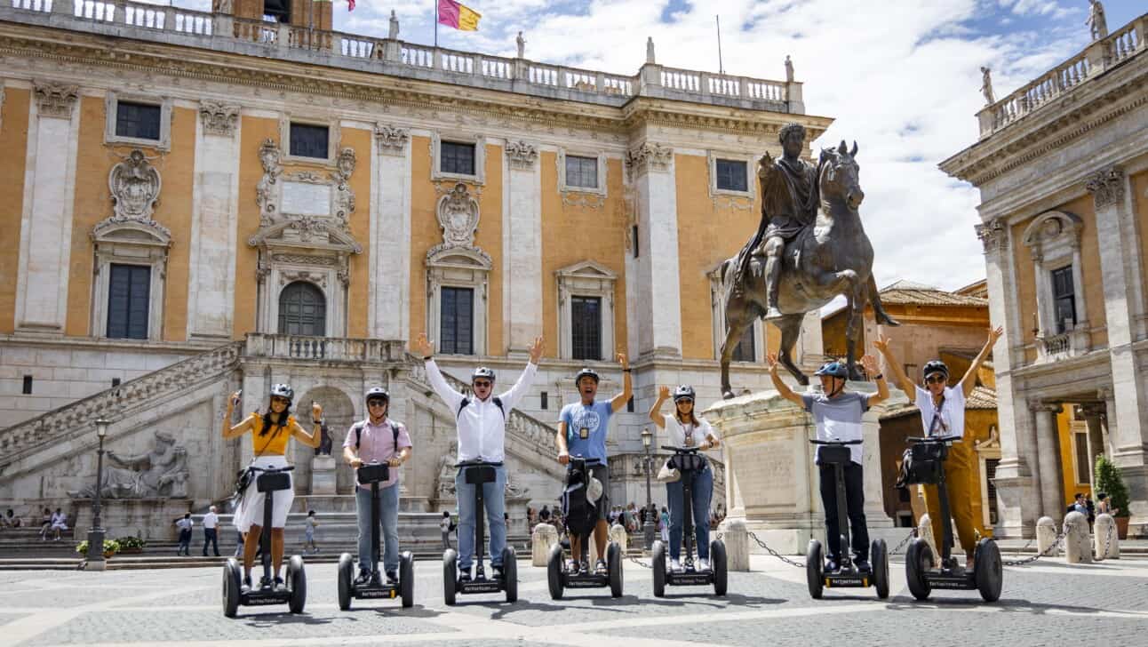 A group of Segwayers in Piazza del Campidoglio in Rome, Italy