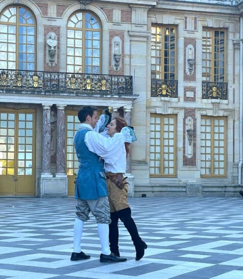 A fencing demonstration in front of the Chateau of Versailles