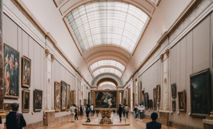 The inside gallery of one of the wings of the Louvre