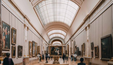 The inside gallery of one of the wings of the Louvre