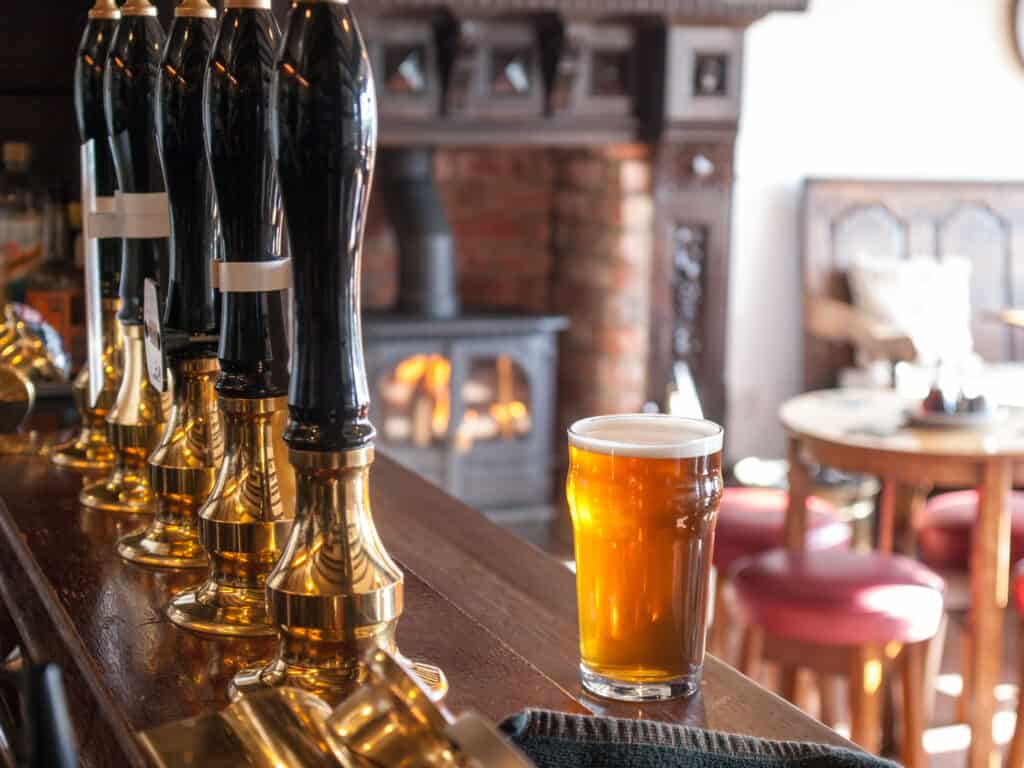 A view from behind an typical English pub bar