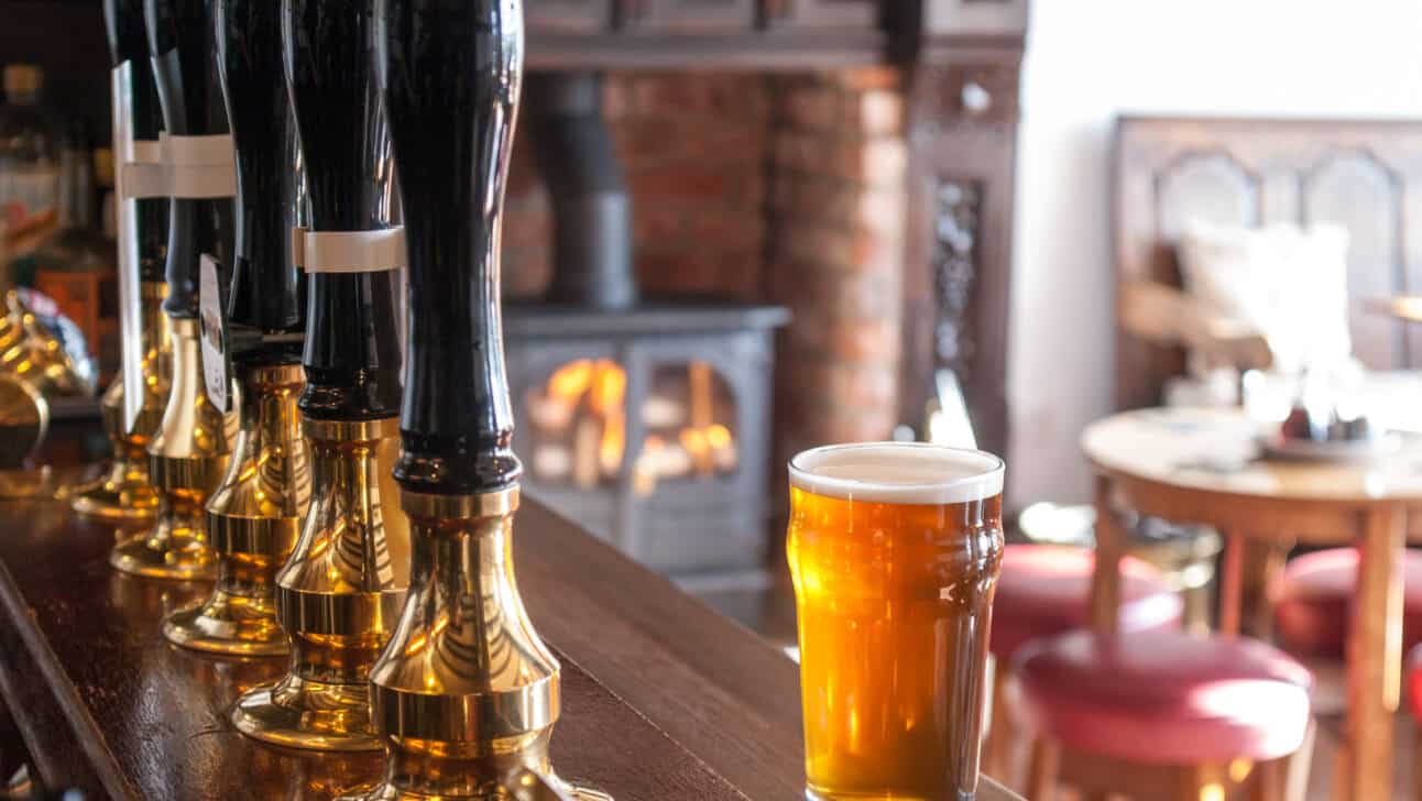 A view from behind an typical English pub bar