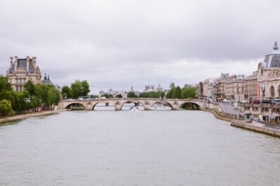 A view of the Louvre and Ile de la Cité from the river Seine in Paris, France